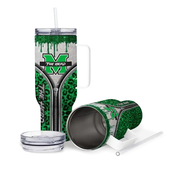 customized marshall thundering herd leopard zipper green curved tumbler high quality.webp