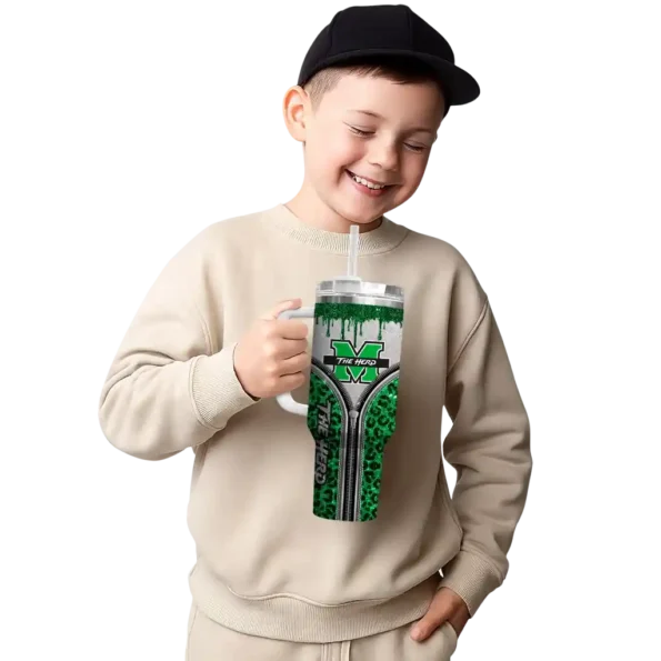 customized marshall thundering herd leopard zipper green curved tumbler latest model.webp