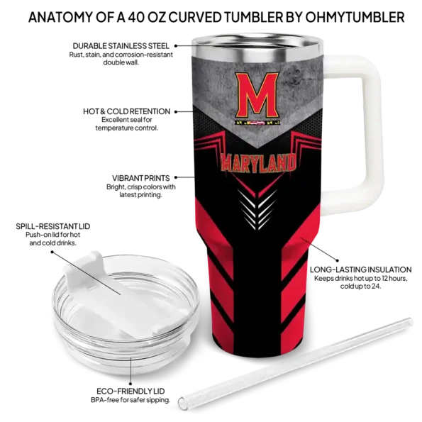 customized maryland terrapins arrow armor red black curved tumbler new arrival.webp