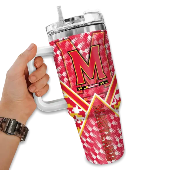 customized maryland terrapins chevron angle red curved tumbler fashion forward.webp