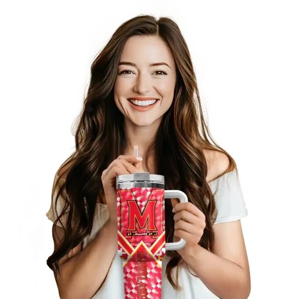 customized maryland terrapins chevron angle red curved tumbler premium grade.webp