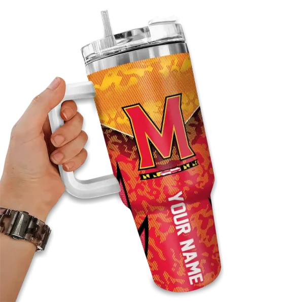 customized maryland terrapins chevron stripe red curved tumbler fashion forward.webp
