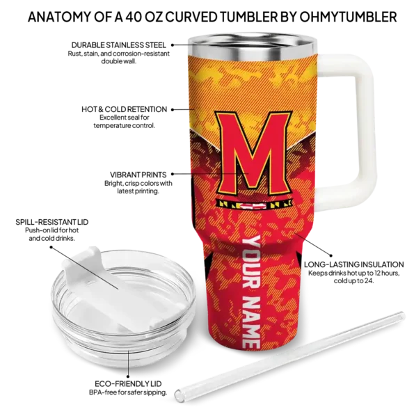 customized maryland terrapins chevron stripe red curved tumbler new arrival.webp