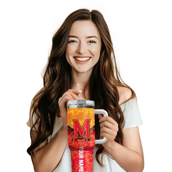 customized maryland terrapins chevron stripe red curved tumbler premium grade.webp