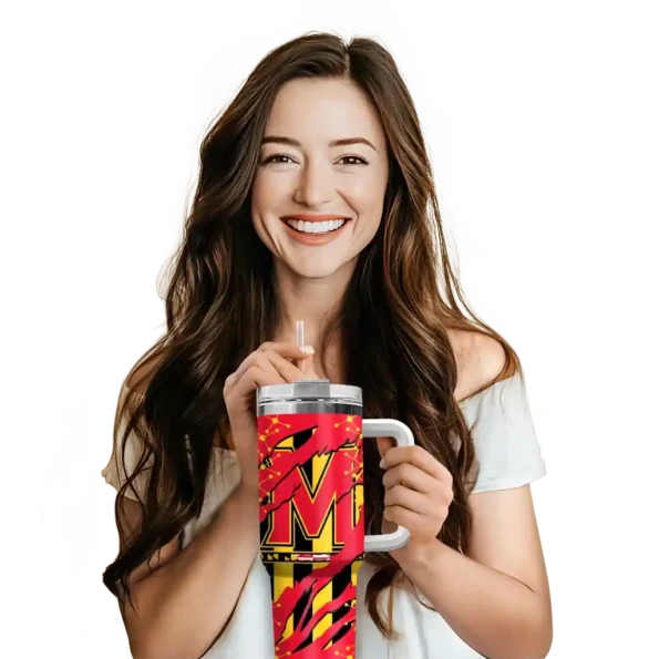 customized maryland terrapins claw cut red black curved tumbler premium grade.webp