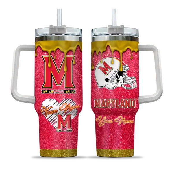 customized maryland terrapins heart helmet motif red curved tumbler best selling.webp