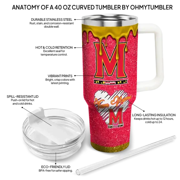 customized maryland terrapins heart helmet motif red curved tumbler new arrival.webp