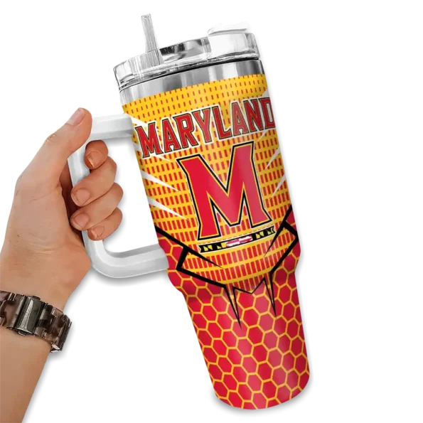 customized maryland terrapins hex texture red curved tumbler fashion forward.webp