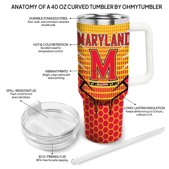 customized maryland terrapins hex texture red curved tumbler new arrival.webp