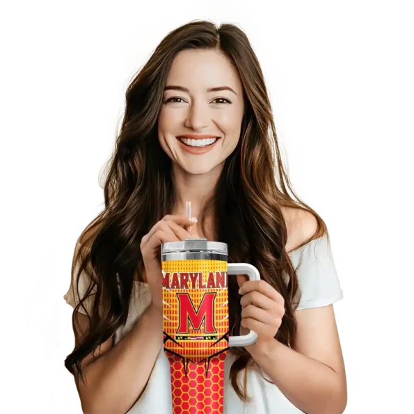 customized maryland terrapins hex texture red curved tumbler premium grade.webp