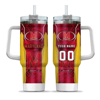customized maryland terrapins hexagon armor red curved tumbler best selling.webp