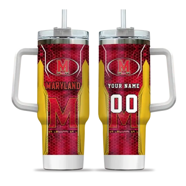 customized maryland terrapins hexagon armor red curved tumbler best selling.webp