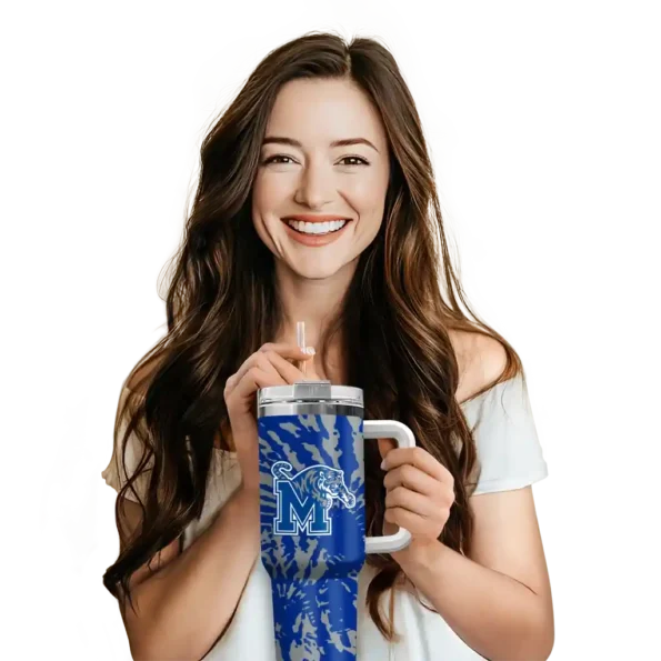 customized memphis tigers burst swirl blue curved tumbler premium grade.webp