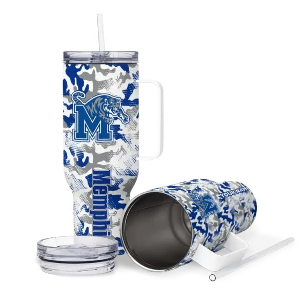 customized memphis tigers camo mashup blue white curved tumbler high quality.webp