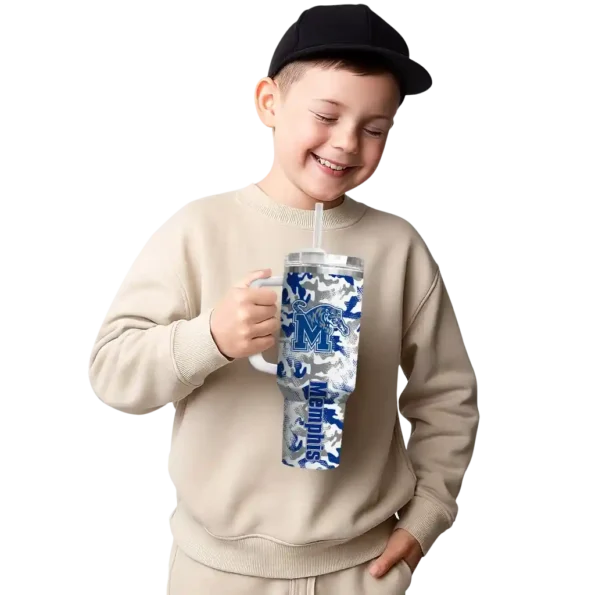 customized memphis tigers camo mashup blue white curved tumbler latest model.webp