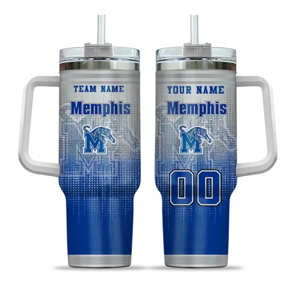 customized memphis tigers gradient dots blue curved tumbler best selling.webp