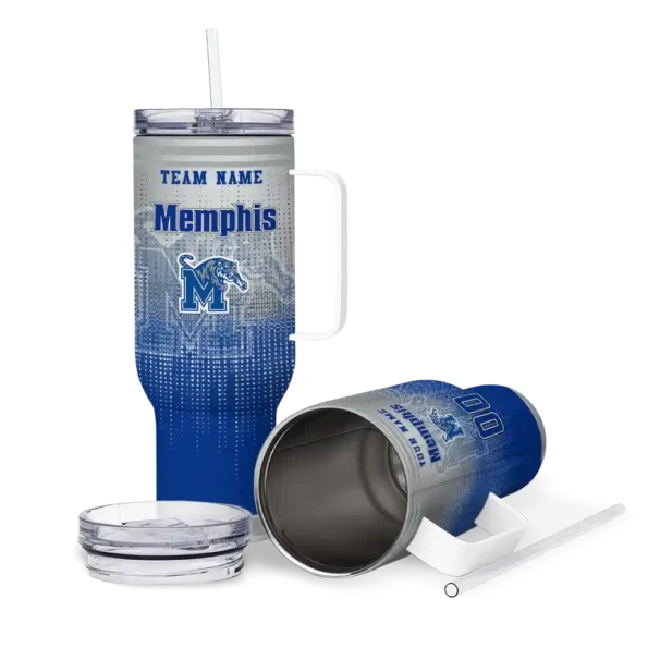 customized memphis tigers gradient dots blue curved tumbler high quality.webp