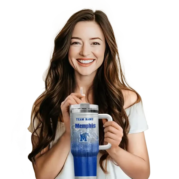 customized memphis tigers gradient dots blue curved tumbler premium grade.webp