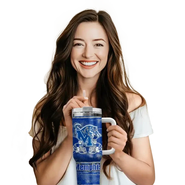 customized memphis tigers honey streaks blue curved tumbler premium grade.webp