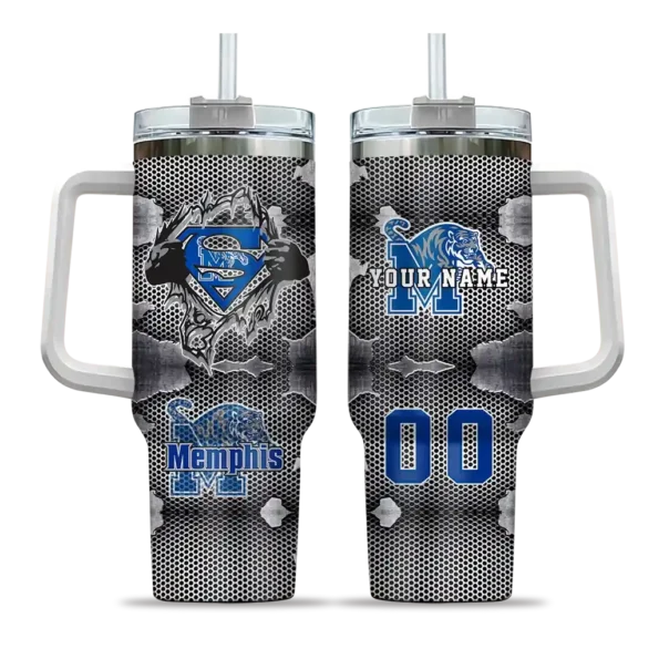 customized memphis tigers superman shield blue gray curved tumbler best selling.webp