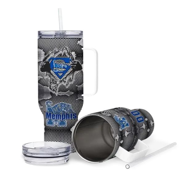 customized memphis tigers superman shield blue gray curved tumbler high quality.webp