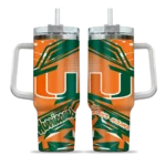 customized miami hurricanes abstract paths orange curved tumbler best selling.webp
