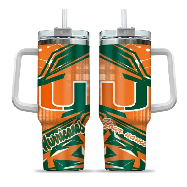 customized miami hurricanes abstract paths orange curved tumbler best selling.webp