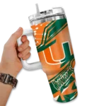 customized miami hurricanes abstract paths orange curved tumbler best selling.webp