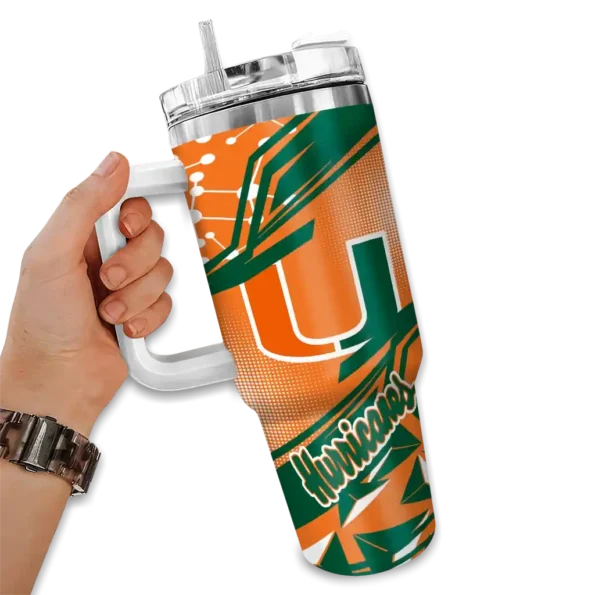 customized miami hurricanes abstract paths orange curved tumbler fashion forward.webp