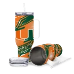 customized miami hurricanes abstract paths orange curved tumbler best selling.webp