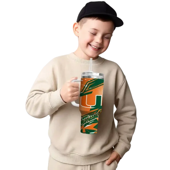 customized miami hurricanes abstract paths orange curved tumbler latest model.webp