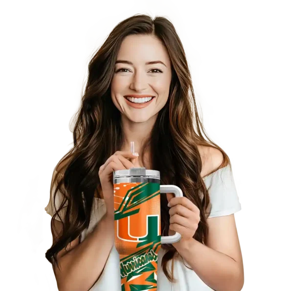 customized miami hurricanes abstract paths orange curved tumbler premium grade.webp