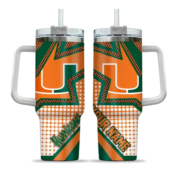 customized miami hurricanes arrow burst orange curved tumbler best selling.webp