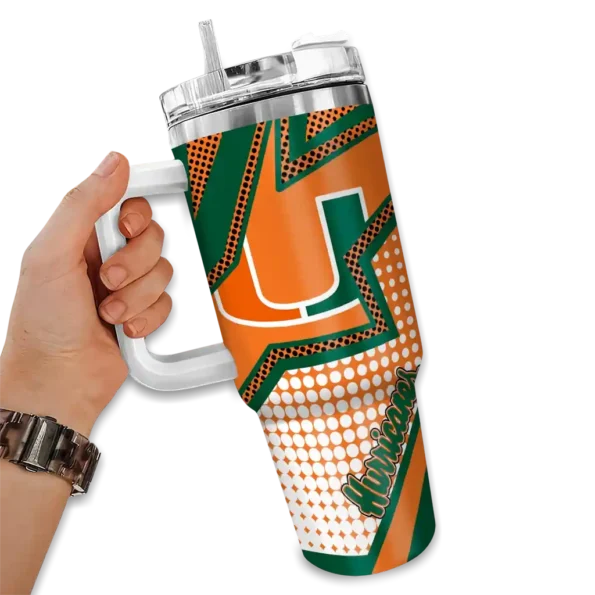 customized miami hurricanes arrow burst orange curved tumbler fashion forward.webp