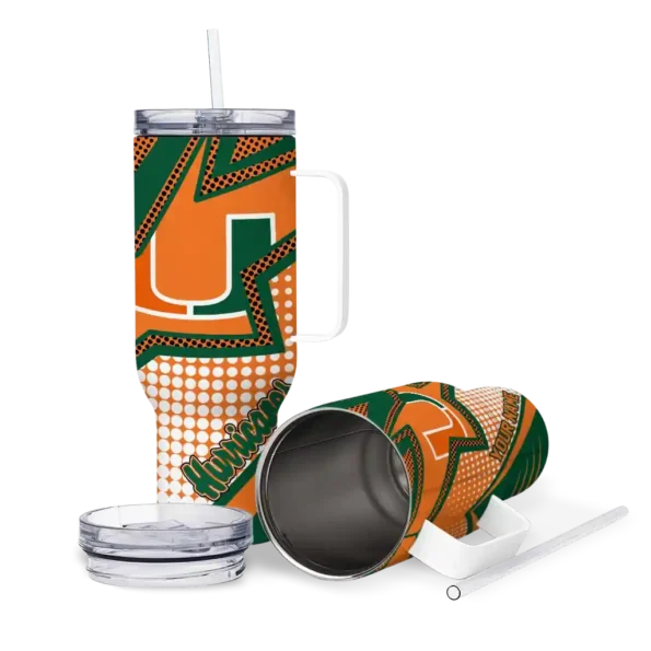 customized miami hurricanes arrow burst orange curved tumbler high quality.webp