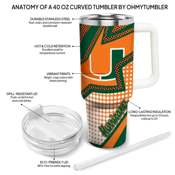 customized miami hurricanes arrow burst orange curved tumbler new arrival.webp