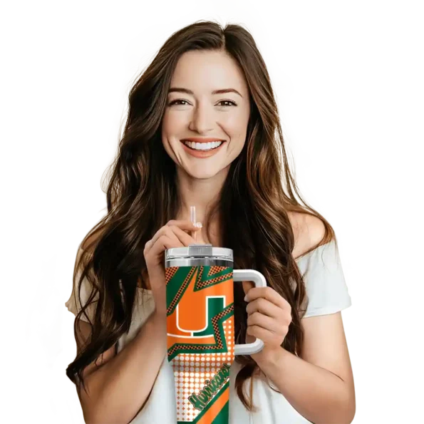 customized miami hurricanes arrow burst orange curved tumbler premium grade.webp