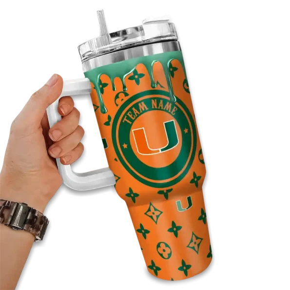 customized miami hurricanes bullseye drips orange curved tumbler fashion forward.webp