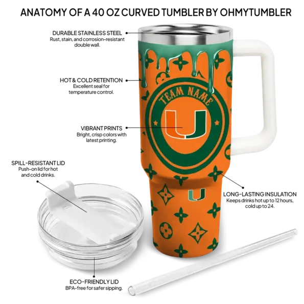 customized miami hurricanes bullseye drips orange curved tumbler new arrival.webp