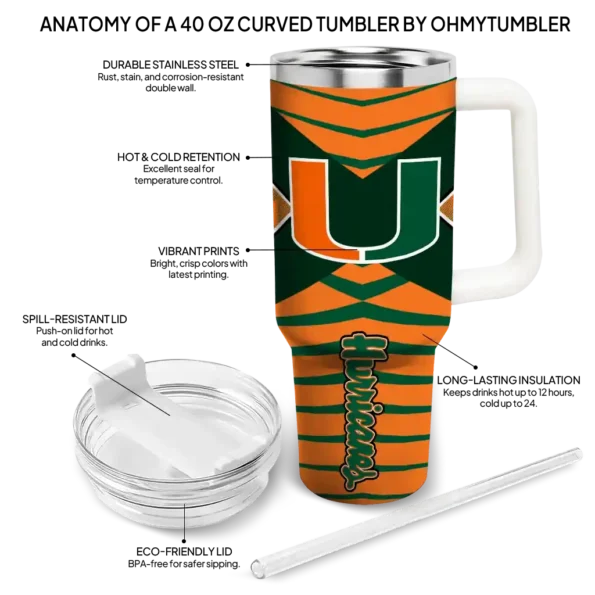 customized miami hurricanes chevron layers orange curved tumbler new arrival.webp