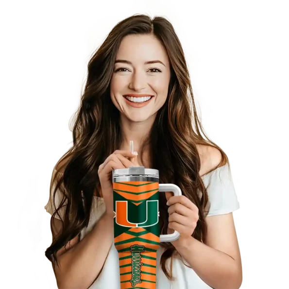 customized miami hurricanes chevron layers orange curved tumbler premium grade.webp