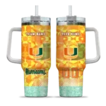 customized miami hurricanes geometric prism orange curved tumbler best selling.webp
