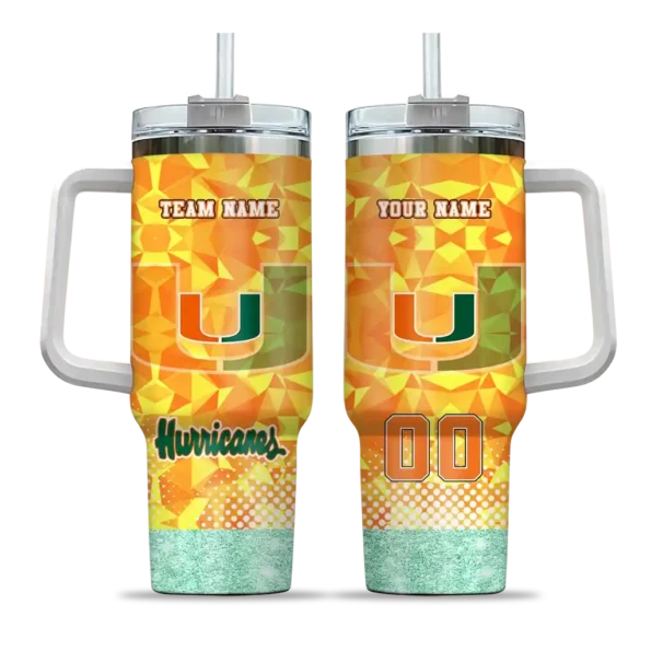 customized miami hurricanes geometric prism orange curved tumbler best selling.webp