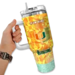 customized miami hurricanes geometric prism orange curved tumbler best selling.webp