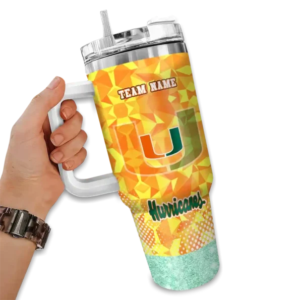 customized miami hurricanes geometric prism orange curved tumbler fashion forward.webp