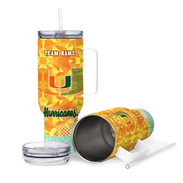 customized miami hurricanes geometric prism orange curved tumbler high quality.webp