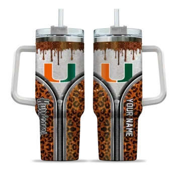 customized miami hurricanes leopard zipper orange curved tumbler best selling.webp