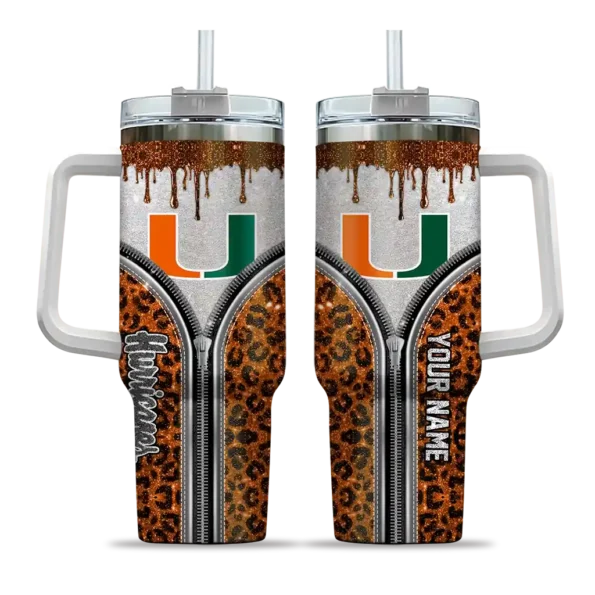 customized miami hurricanes leopard zipper orange curved tumbler best selling.webp