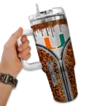 customized miami hurricanes leopard zipper orange curved tumbler best selling.webp