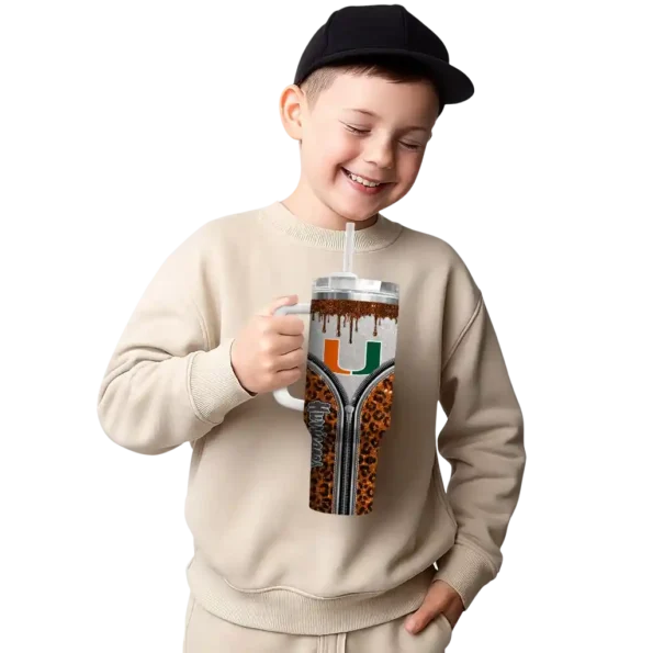 customized miami hurricanes leopard zipper orange curved tumbler latest model.webp